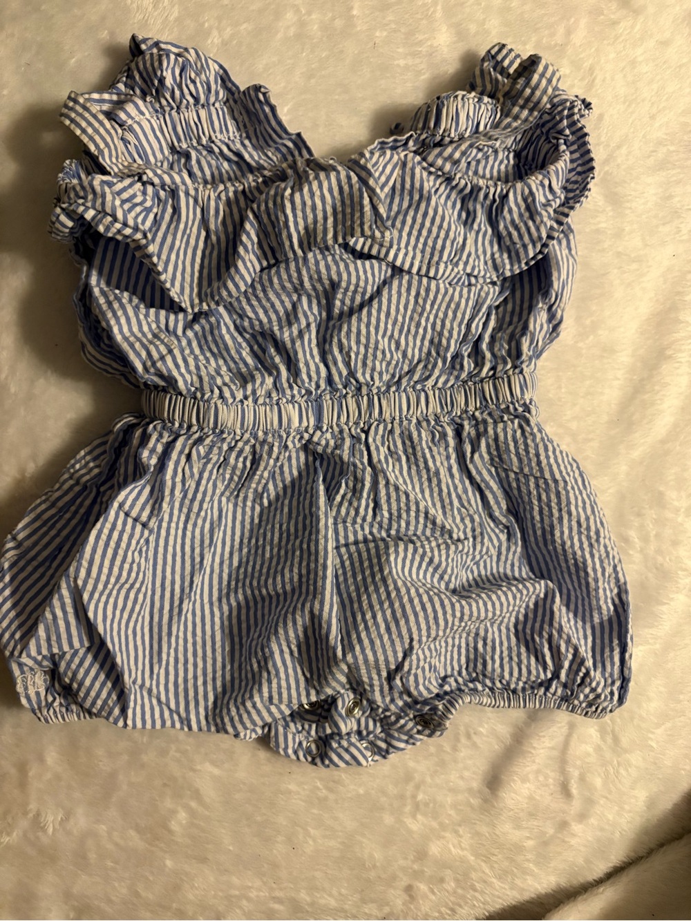 Ralph Lauren Blue and White Striped Ruffle Romper